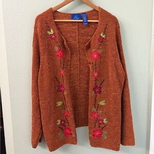 JH Collectibles Rust Cardigan with Floral Embroidery
